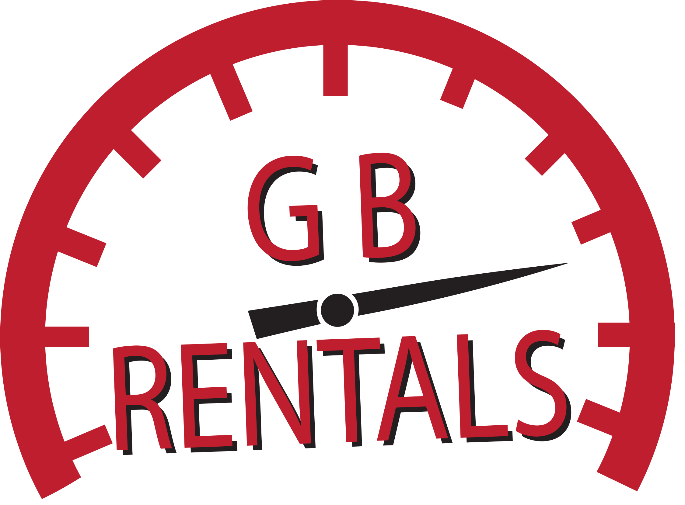 GB Rentals speedometer logo in red and black